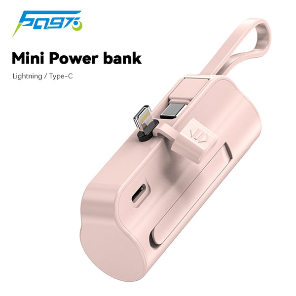 Power Bank 5000mAh - Stay charged on the go - Mini portable charger with built-in cables and LED ...