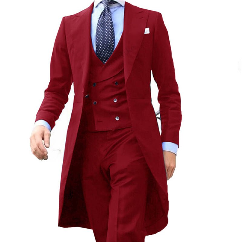 Royal Blue Long Tail Coat 3 Piece Gentleman Man Suit - Make a Statement with this Smart Casual St...