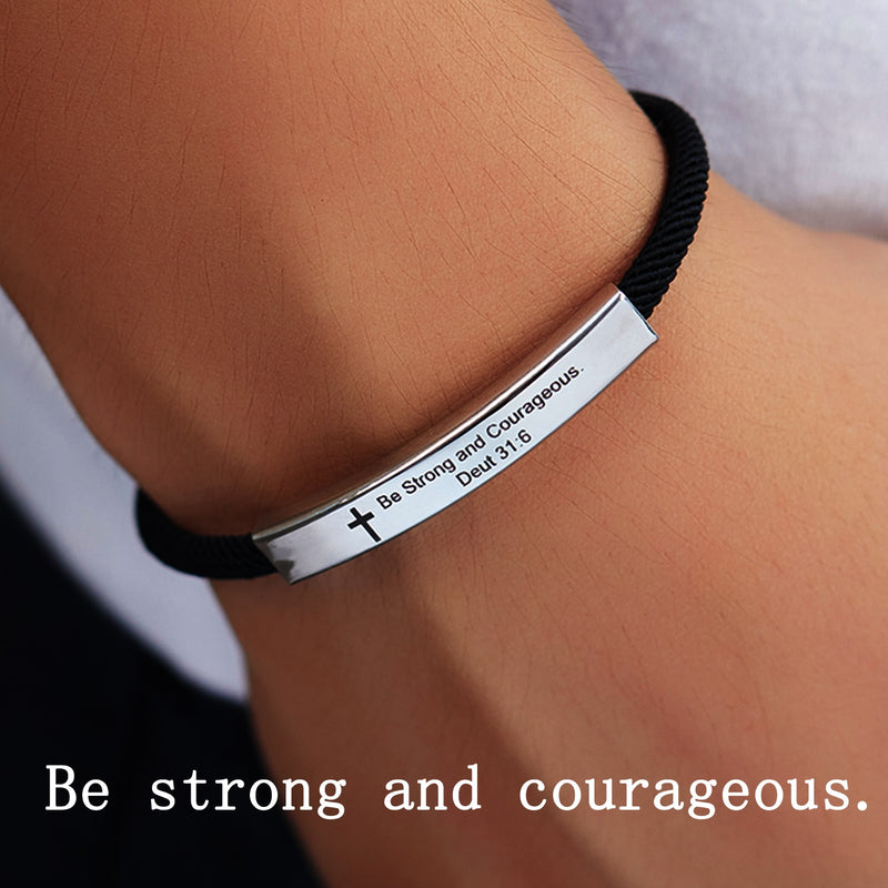 BERRY'S BUYS™ I Am With You Always Engraved Cross Pattern Stainless Steel Bracelet - A Stylish Reminder of Faith and Love - Find Comfort and Strength in Every Moment - Berry's Buys