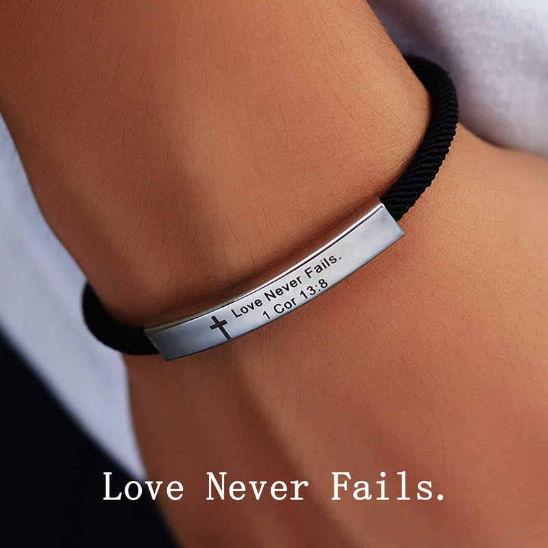 BERRY'S BUYS™ I Am With You Always Engraved Cross Pattern Stainless Steel Bracelet - A Stylish Reminder of Faith and Love - Find Comfort and Strength in Every Moment - Berry's Buys