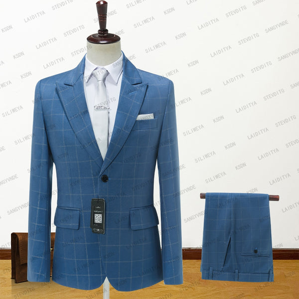 New Arrival Blue Plaid Men's Suit - Stand Out in Style - Elevate Your Wardrobe