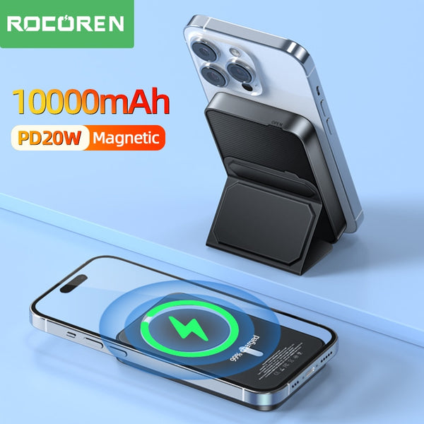 Rocoren Magnetic Power Bank PD 20W - Charge On-the-Go with Wireless Convenience and Lightning Spe...