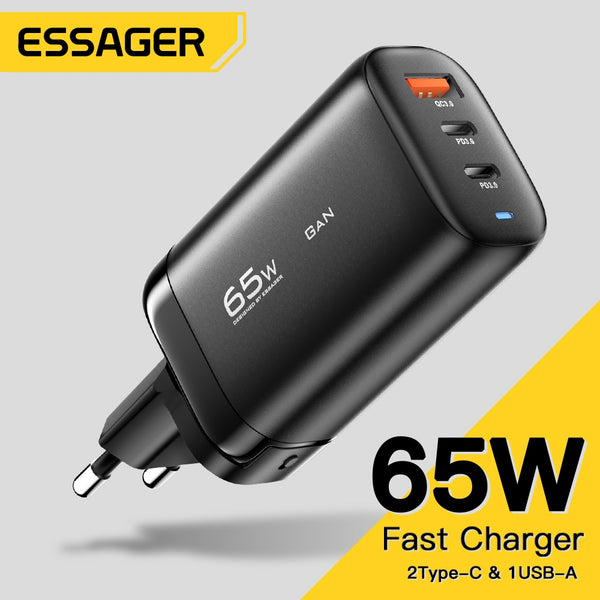 BERRY'S BUYS™ Essager 65W GaN Charger - Fast & Intelligent Charging for Your Laptop and Mobile Devices - Stay Powered Up On-The-Go! - Berry's Buys