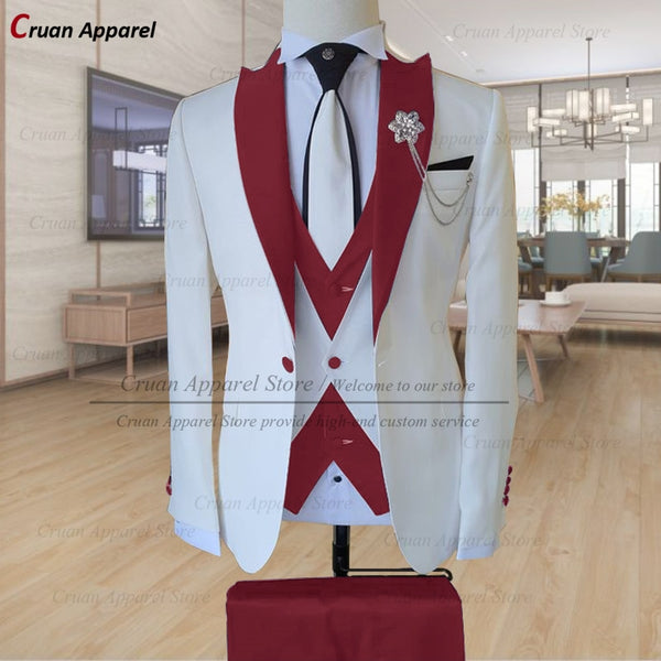 Ivory White Suits for Men - Elevate Your Style with Our Tailor-Made 3-Piece Formal Suit Set - Loo...
