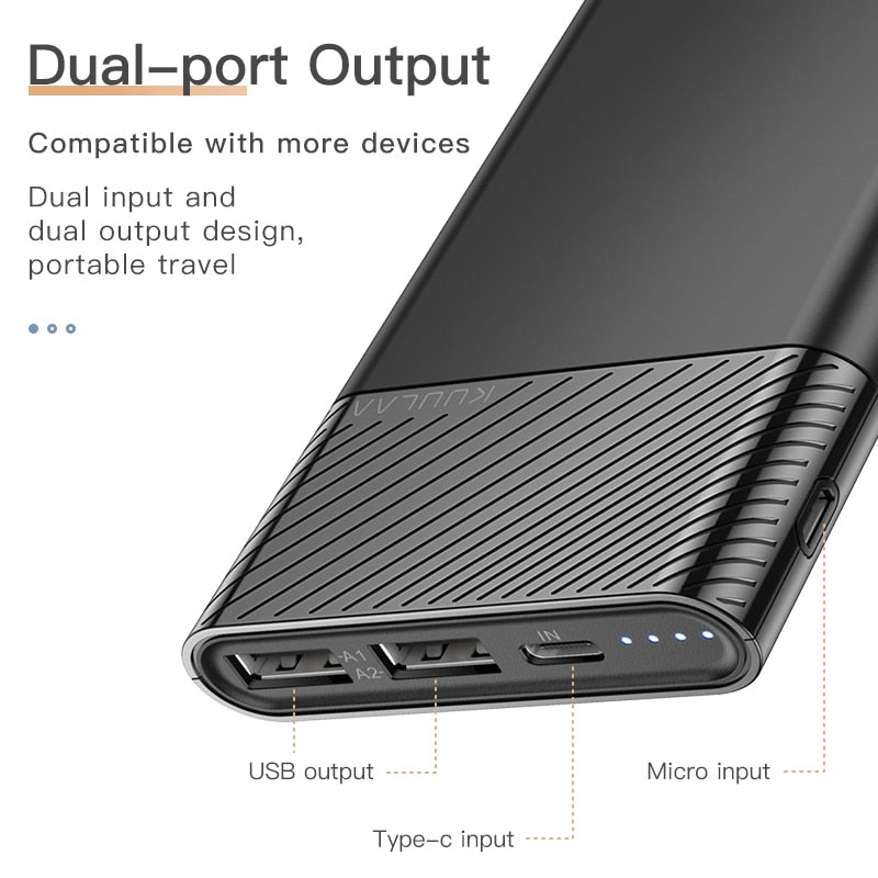 KUULAA Power Bank 10000mAh - Charge Two Devices Simultaneously - Never Run Out of Battery Again!
