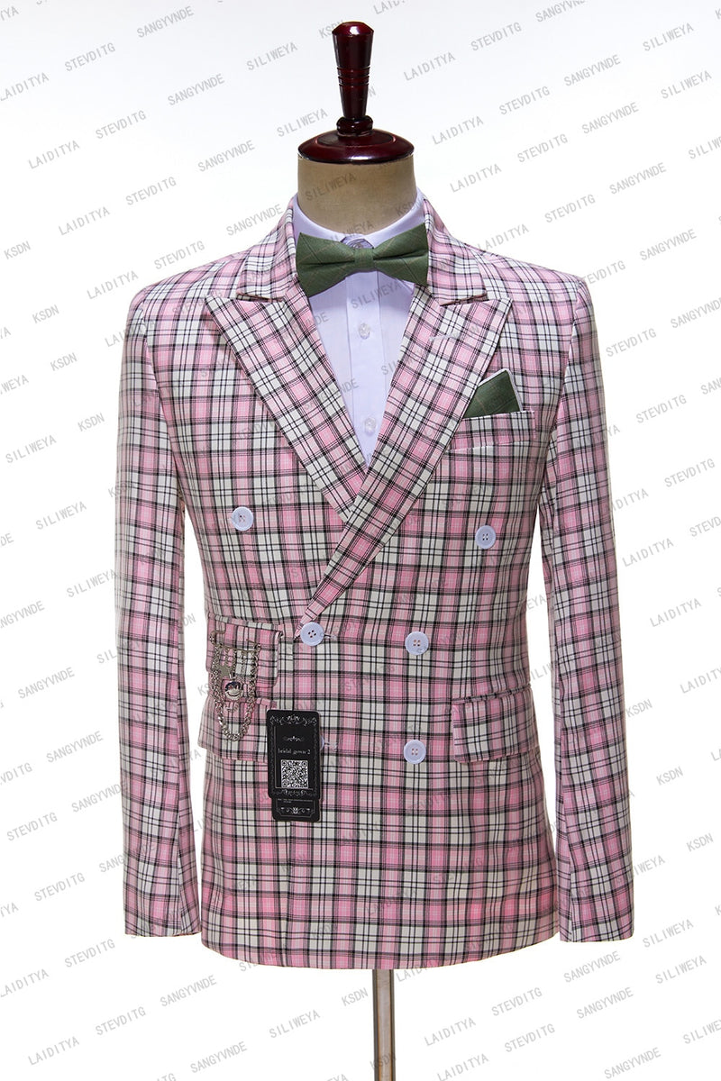 BERRY'S BUYS™ 2023 New Style Boutique Pink Lattice Formal Business Mens Suit Set - Elevate Your Sophistication and Style - Comfortable and Durable - Berry's Buys