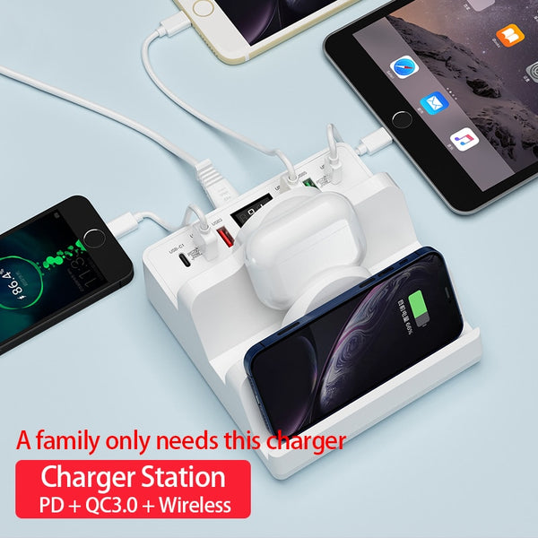 BERRY'S BUYS™ 80W 8 in 1 20W PD Charger Station for Multiple Device 18W QC3.0 Fast Charging 15W Dual Wireless Charger Dock Station Stand - Berry's Buys