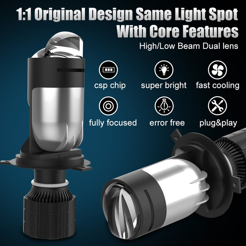 BERRY'S BUYS™ 120W 30000LM Auto Lamp Mini Lens LED H4 9003 HIB2 Bulbs Headlight - Illuminate Your Path with Maximum Visibility and Efficiency - Berry's Buys