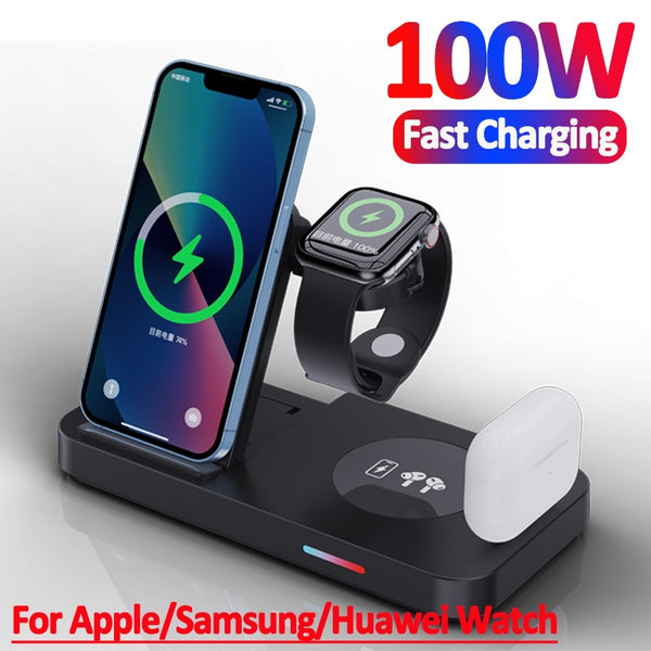 VIKEFON 4 in 1 Fast Wireless Charger Stand - Charge Your Devices Simultaneously and Effortlessly!