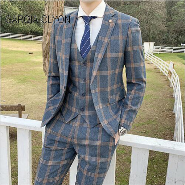 Men's 3 Pieces Suit Blazer+vest+Pants Plaid Slim Fit - Elevate Your Style Game - Perfect for Any ...