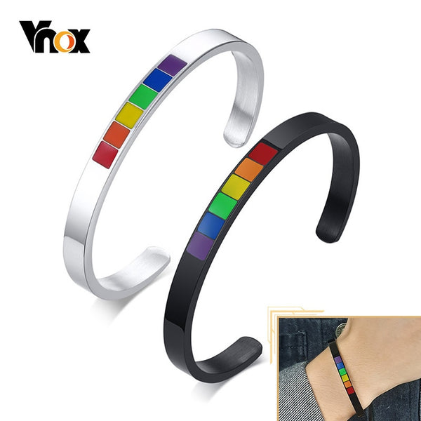 Vnox Stylish Rainbow Color Cuff Bangle Bracelets - Celebrate Love and Diversity - Add a Pop of Co...