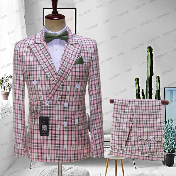 BERRY'S BUYS™ 2023 New Style Boutique Pink Lattice Formal Business Mens Suit Set - Elevate Your Sophistication and Style - Comfortable and Durable - Berry's Buys