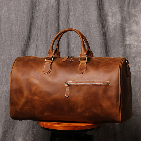 LEATHFOCUS Men's Cowhide Travel Bag - Your Ultimate Weekend Companion - Stylish & Functional
