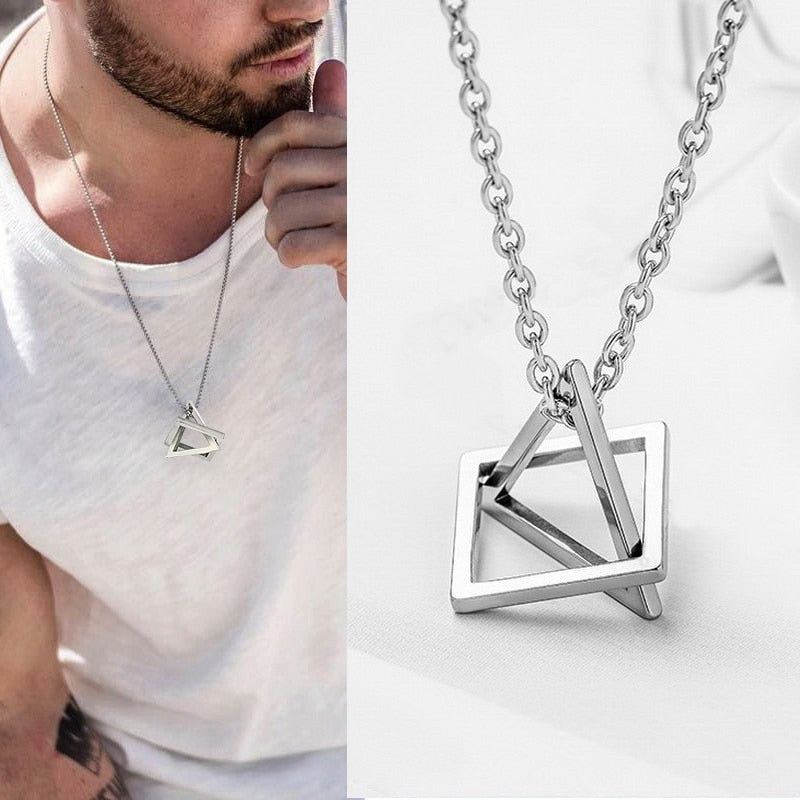 Rinhoo Trendy Interlocking Square Triangle Pendant - Elevate Your Style with a Unique Geometric D...