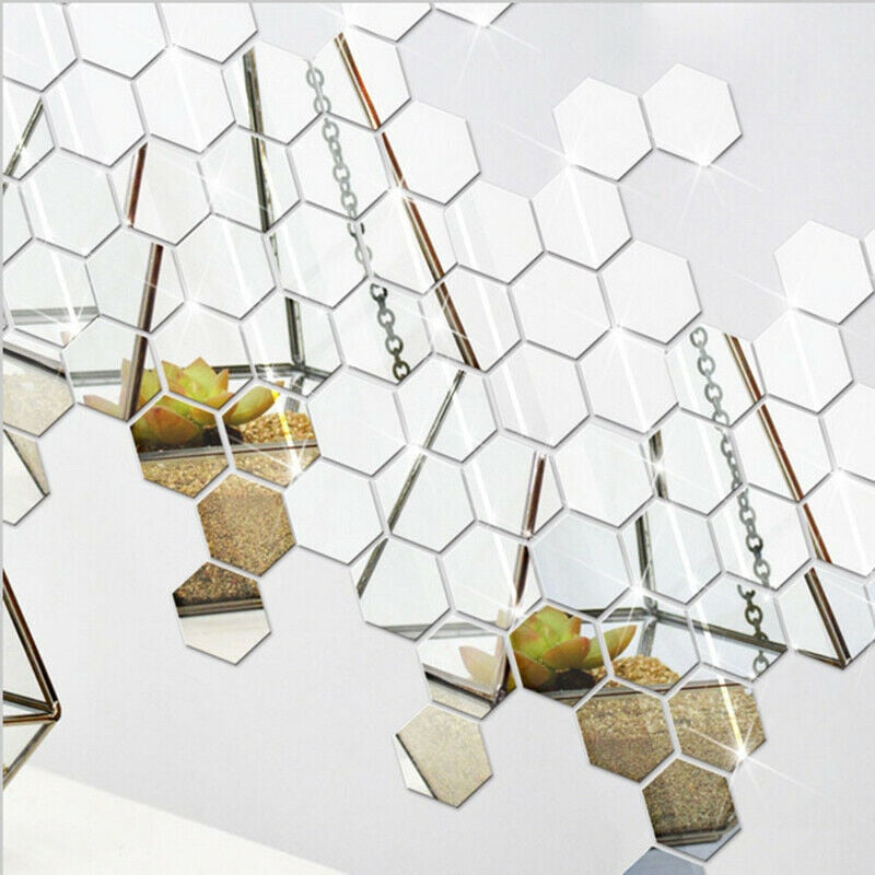 BERRY'S BUYS™ 12pcs 3D Mirror Wall Sticker Hexagon Decal Home Decor DIY Self-adhesive Mirror Decor Stickers Art Wall Decoration Mirrors - Berry's Buys