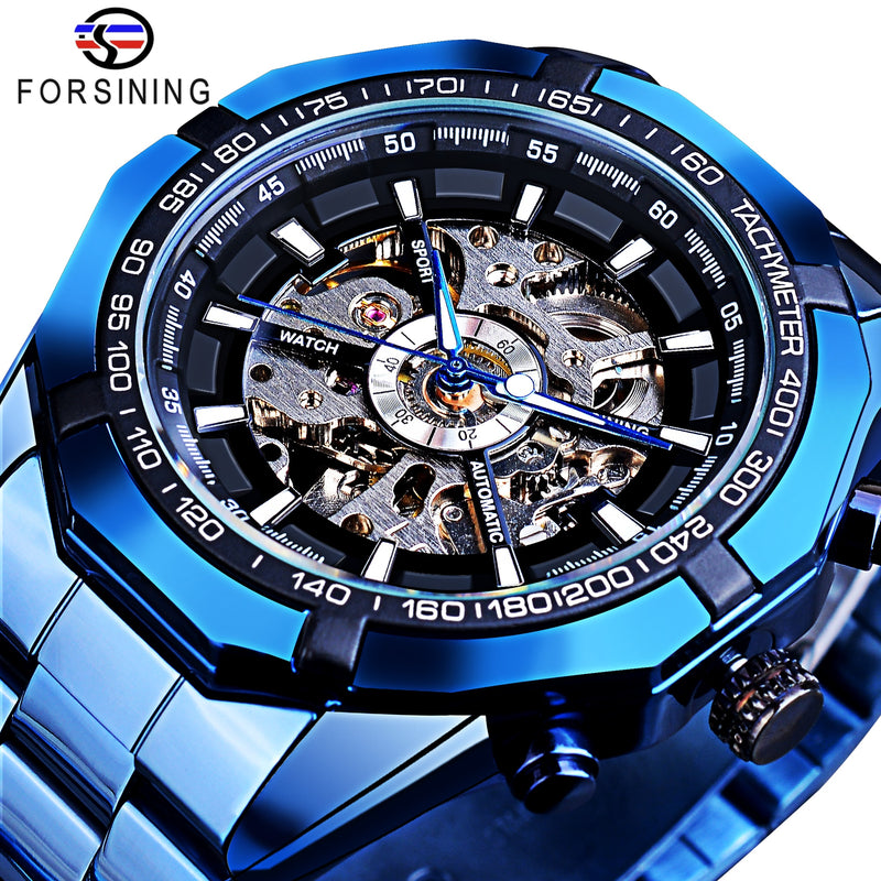 BERRY'S BUYS™ Forsining 2021 Stainless Steel Waterproof Men's Skeleton Watch - Elevate Your Style with the Ultimate Adventure Companion - Berry's Buys