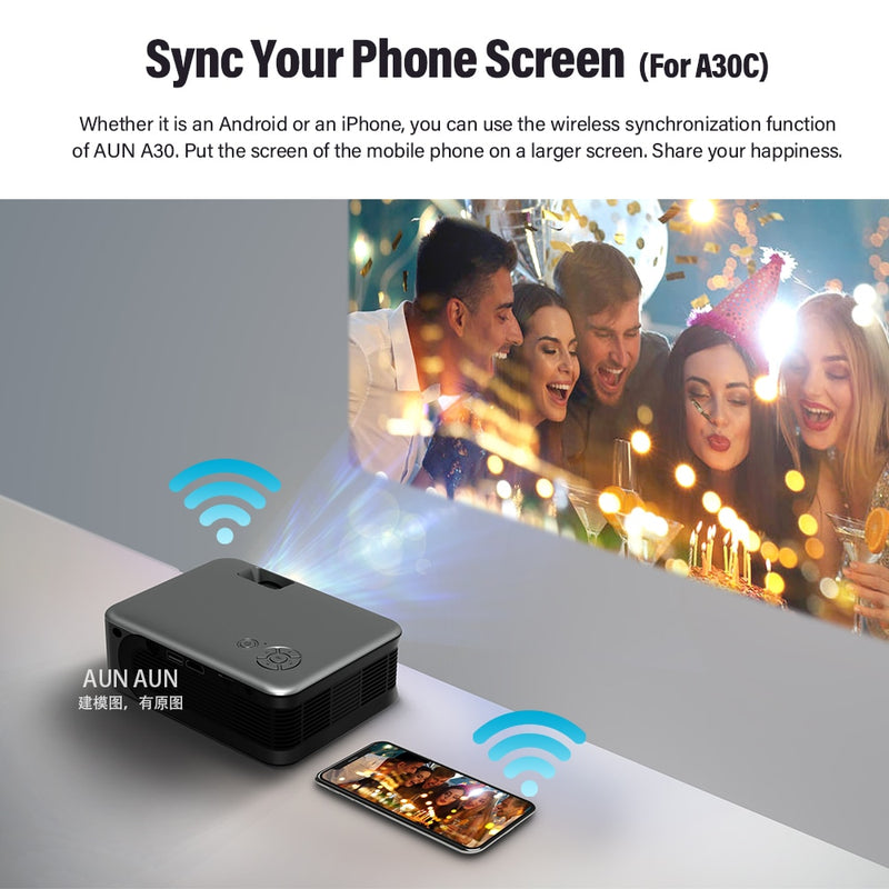 BERRY'S BUYS™ AUN A30C Pro Smart TV Box Home Theater Projector - Experience High-Quality Entertainment Anywhere! - Berry's Buys