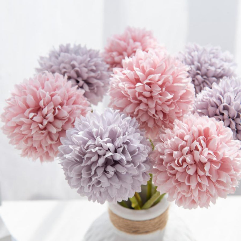 BERRY'S BUYS™ 5Pcs Silk Ball Chrysanthemum Bouquet - Elevate Your Space with Vibrant and Long-Lasting Artificial Flowers - Berry's Buys