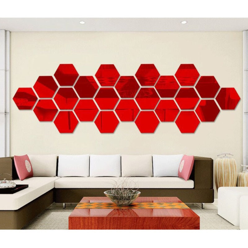BERRY'S BUYS™ 12pcs 3D Mirror Wall Sticker Hexagon Decal Home Decor DIY Self-adhesive Mirror Decor Stickers Art Wall Decoration Mirrors - Berry's Buys