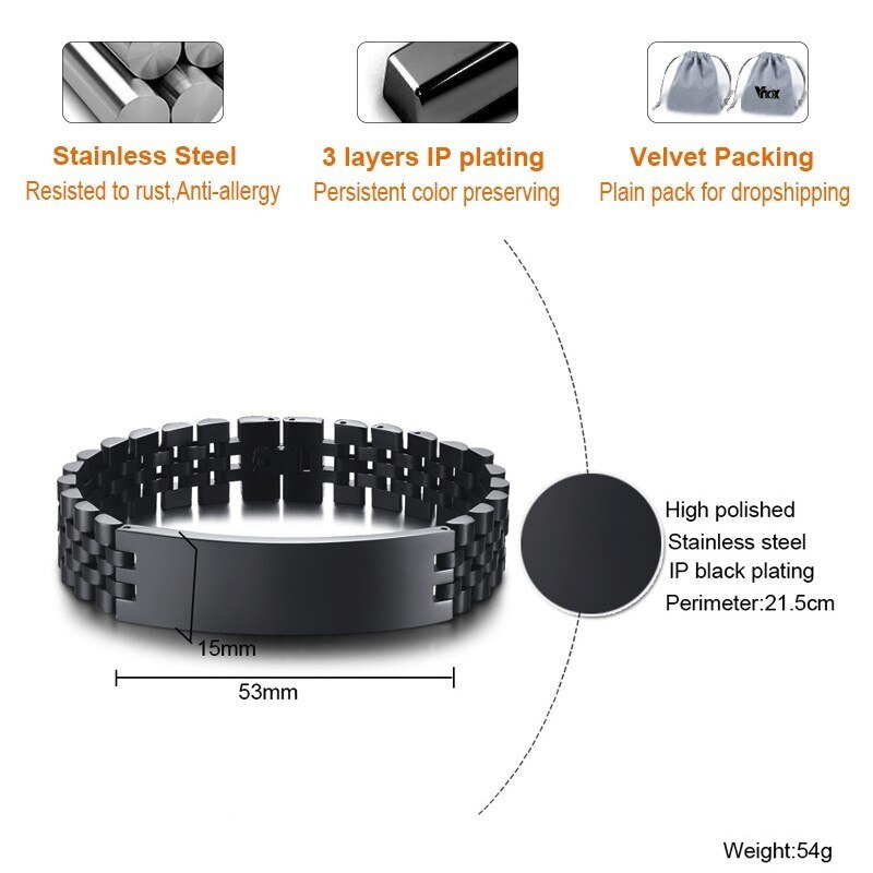 Vnox 15mm Chunky Personalize Bracelet for Men - Add a Personal Touch to Your Style - The Perfect ...