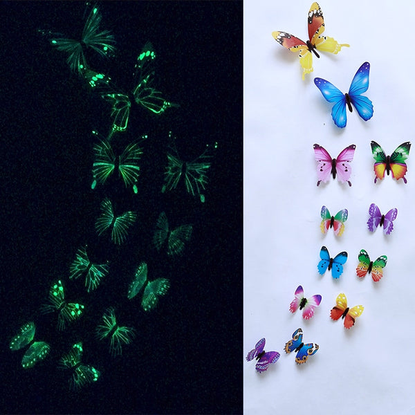 BERRY'S BUYS™ 12Pcs/Set Luminous Butterfly Wall Stickers Living Room Butterflies For Wedding Party Decoration Home 3D Fridge Decals Wallpaper - Berry's Buys
