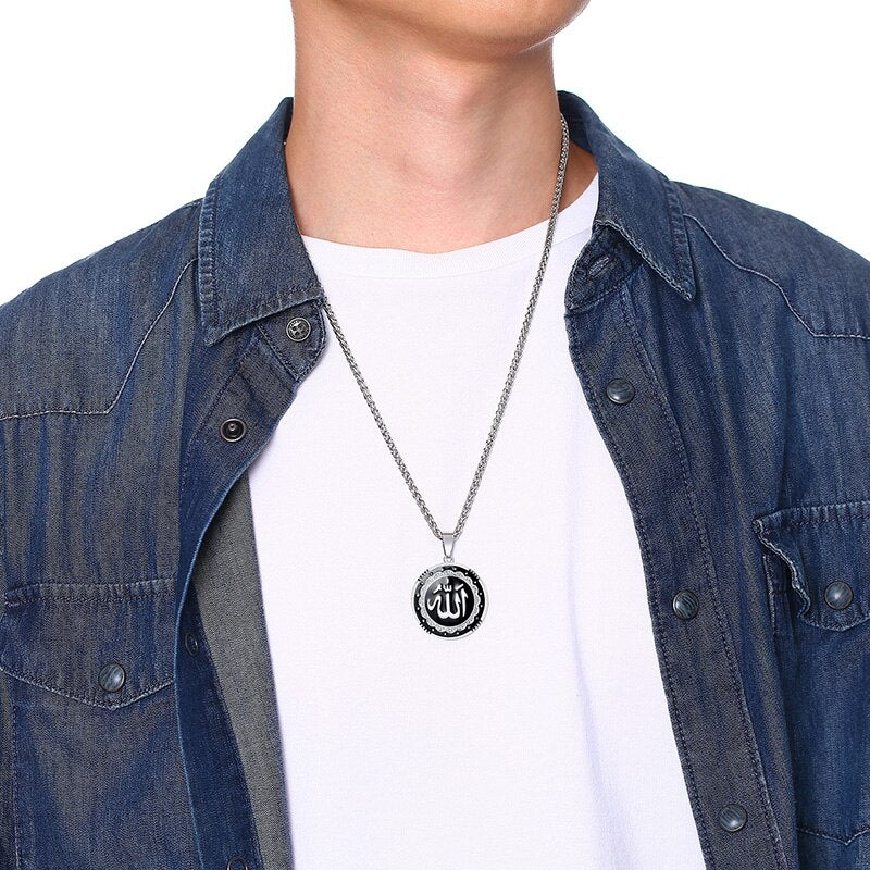 Vnox Men Religious Round Allah Pendant Necklaces - Show Your Faith in Style - Durable and Elegant...