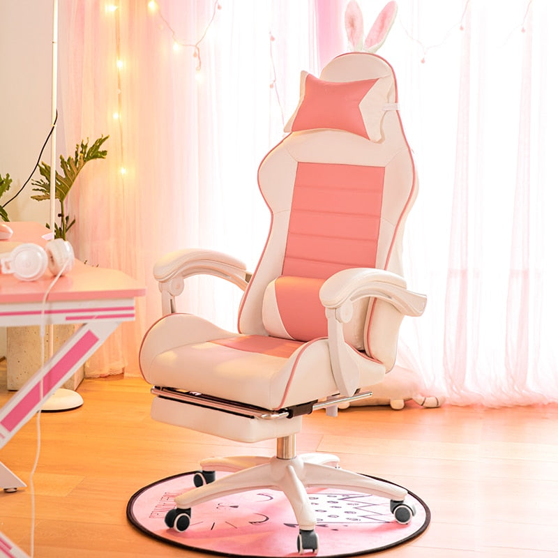Office Chair WCG Computer Gaming Chair with Footrest in Pink - Comfort and Style Combined - Exper...