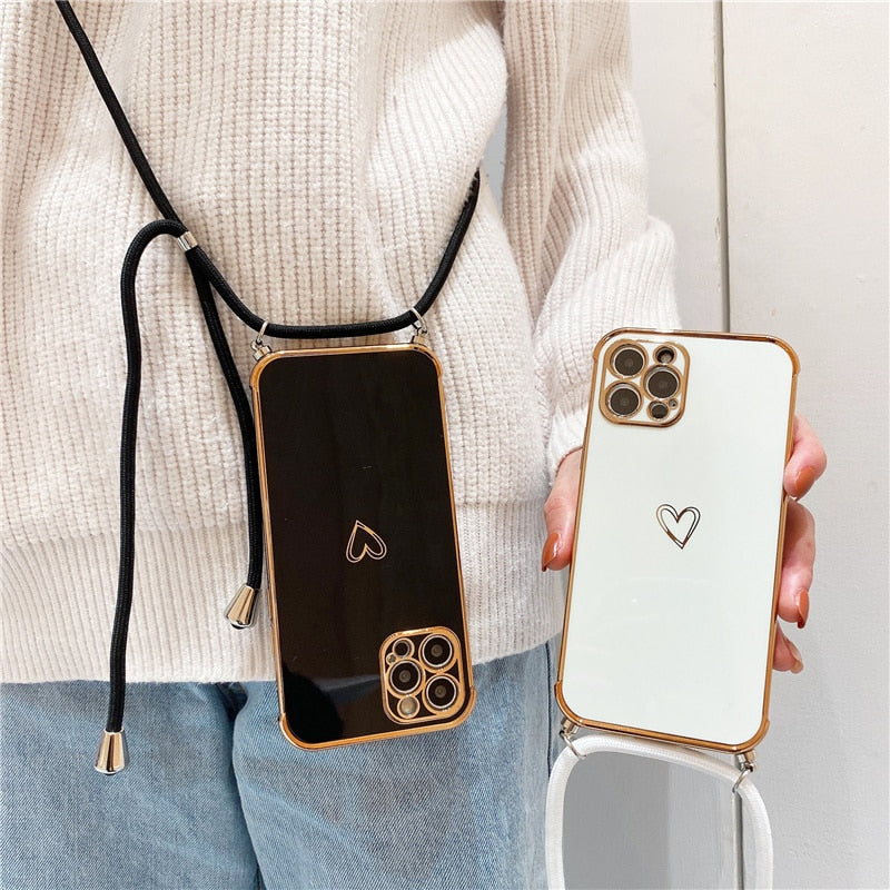 Luxury Crossbody Necklace Lanyard Plating Love Heart Soft Case - Elevate Your Style with Hands-Fr...