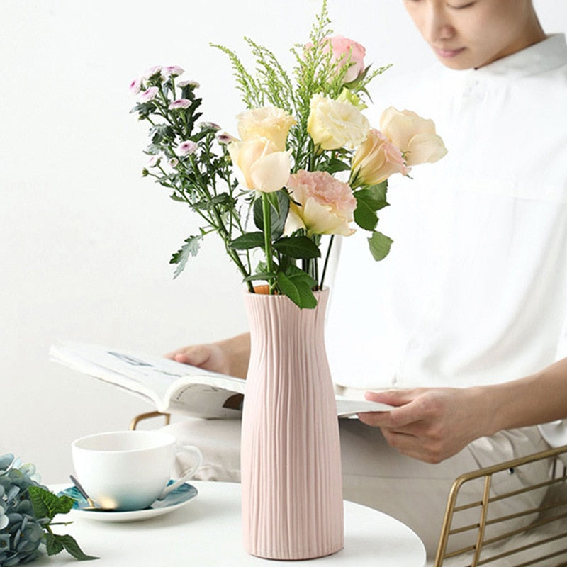 Vase Decoration Home Plastic Vase White Imitation Ceramic Flower Pot Flower Basket Nordic Decorat...