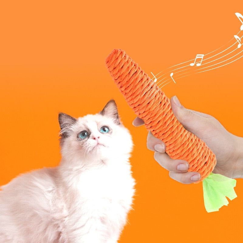 BERRY'S BUYS™ Carrot Pet Cat Toy Paper Rope Chew Toy - Keep Your Feline Friend Entertained and Healthy! - Berry's Buys