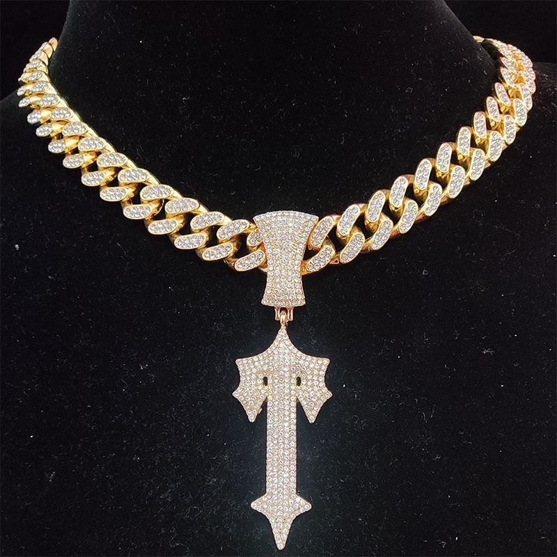 New Hip Hop Cross Sword Necklace - Make a Statement with this Iced Out Pendant - Elevate Your Sty...