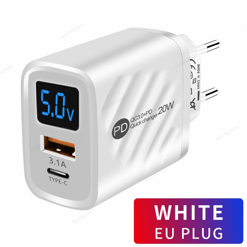 PD 20W USB Charger with Digital Display - Charge Faster, Smarter, and Safer Anywhere!