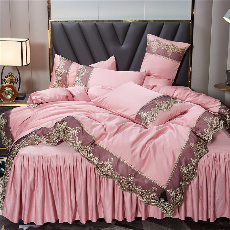 Luxury Lace Bed Skirt Design Bedding Set - Elevate Your Bedroom Decor - Experience Ultimate Comfo...