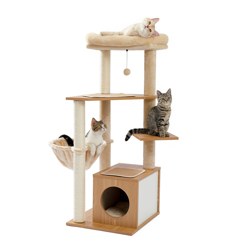 Large Cat House Tower Pet Tree Toy with Hammock Climbing Scratching Stick and Scratching Post Pai...