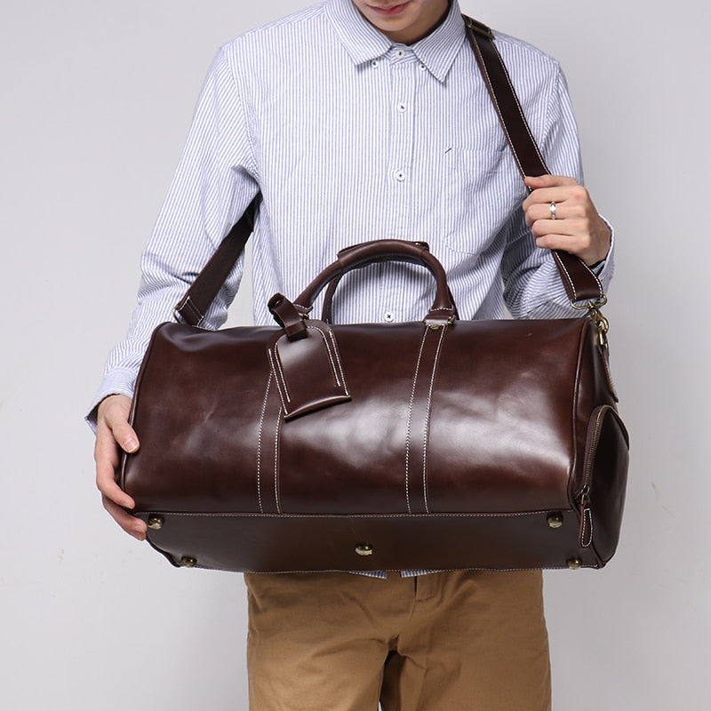 LEATHFOCUS Vintage Cowhide Travel Bag - The Perfect Blend of Style and Functionality - Ideal for ...