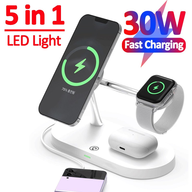 BERRY'S BUYS™ 5 in 1 Magnetic Wireless Charger Stand Macsafe - The Ultimate Charging Solution for Apple Enthusiasts - Effortlessly Charge and Organize Your Devices! - Berry's Buys