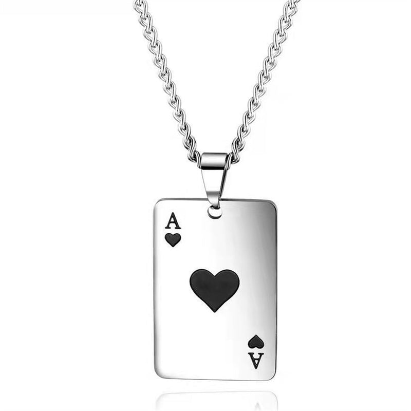 Stainless Steel Poker Card Ace of Spades Pendant Chain Necklace - Make a Statement with Hip Hop S...