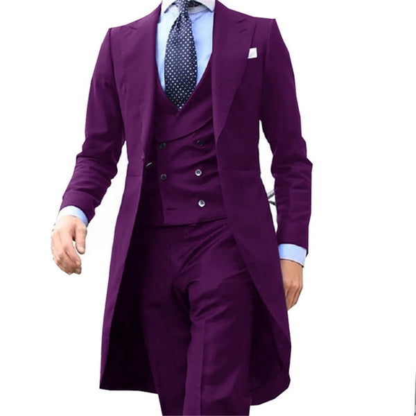 Royal Blue Long Tail Coat 3 Piece Gentleman Man Suit - Make a Statement with this Smart Casual St...