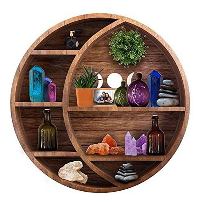 BERRY'S BUYS™ Crystal Essential Oil Nursery Wooden Moon Shelf - Add Rustic Charm to Your Home Decor and Keep Your Space Organized - Berry's Buys