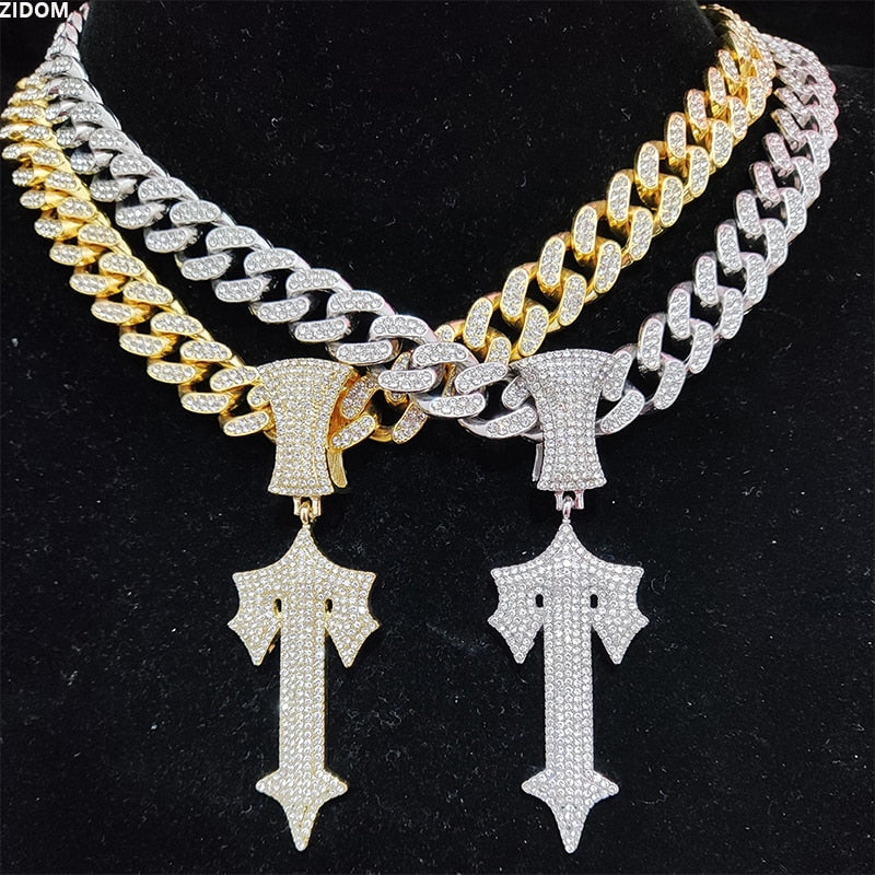 New Hip Hop Cross Sword Necklace - Make a Statement with this Iced Out Pendant - Elevate Your Sty...