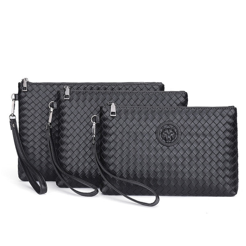 Men's Leather Weave Knitting Clutch Bag - Elevate Your Style with Sophistication and Functionality