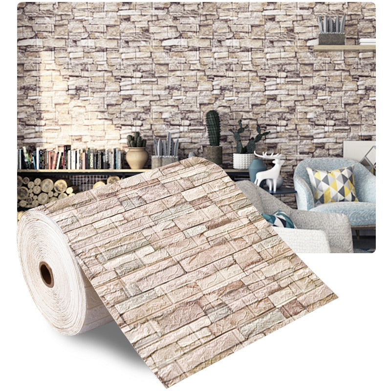 BERRY'S BUYS™ 1Mx70cm 3D Continuous Brick Wall Stickers Self-adhesive Wallpaper Waterproof Stickers DIY Home Decoration Foam Wall Stickers - Berry's Buys