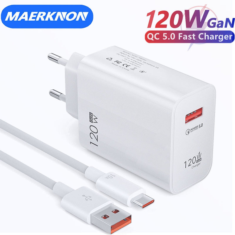 Maerknon GAN 120W USB Charger - Lightning-fast charging on the go - Charge your devices in no time!