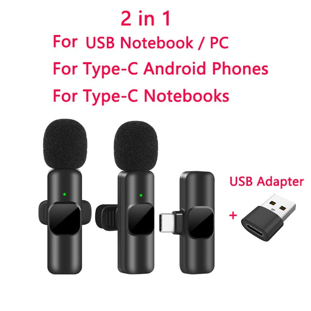 New Wireless Lavalier Microphone Portable Audio Video Recording Mini Mic for iPhone Android Live ...