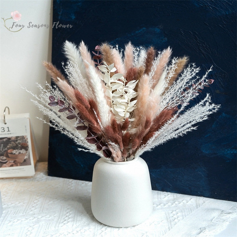 BERRY'S BUYS™ 60pcs Fluffy Bunny Tails Dried Flowers Arrangement Natural Pampas Grass For Vase Boho Floral for Wedding Home Room Decor - Berry's Buys
