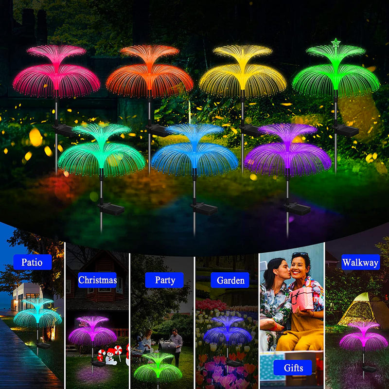 BERRY'S BUYS™ Double Solar Jellyfish Light 7 Colors Solar Garden Lights LED Fiber Optic Lights Outdoor Waterproof Decor Lamp for Lawn Patio - Berry's Buys