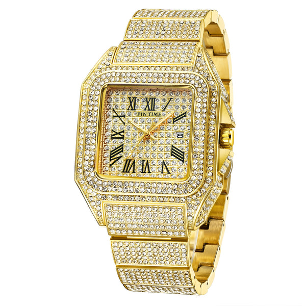 PINTIME Ice Out Square Watch for Men - Make a Statement with the Ultimate in Luxury and Style