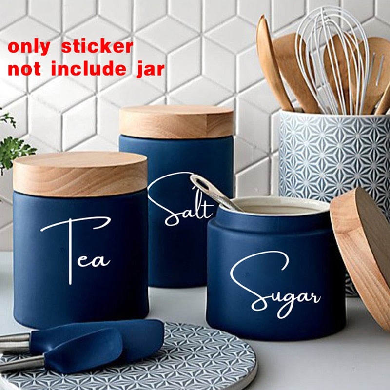 BERRY'S BUYS™ 8Pcs Kitchen Organization Canister Jar Labels Sticker Decal Tea Coffee Sugar Baking Salt Vinyl Decal Decor - Berry's Buys