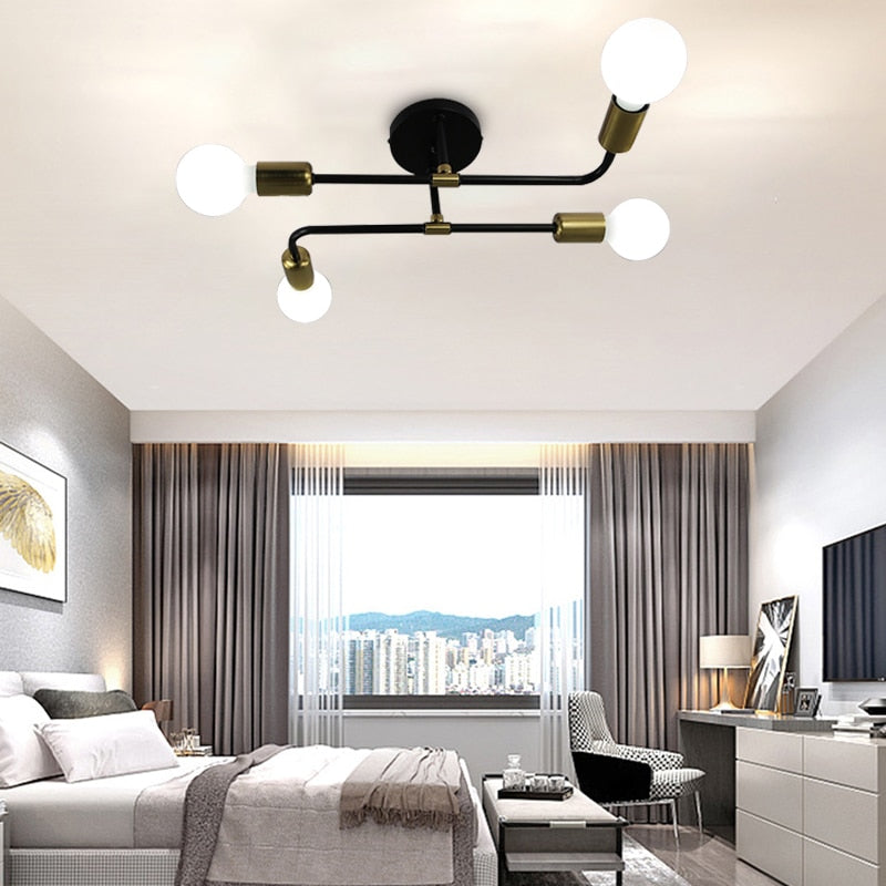 Modern Creative Lighting Black Gold 4-Head Ceiling Light - Elevate Your Living Space with Sleek E...