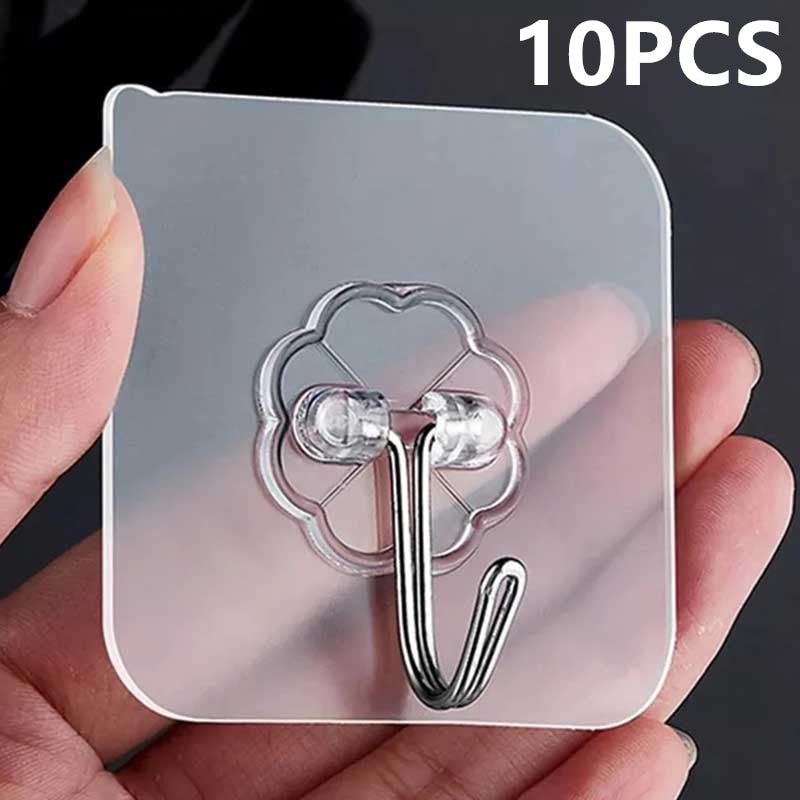 BERRY'S BUYS™ 10PCS Transparent Stainless Steel Strong Self Adhesive Hooks - Organize Your Space Effortlessly and Stylishly! - Berry's Buys